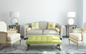 Серо белый тон гостиной