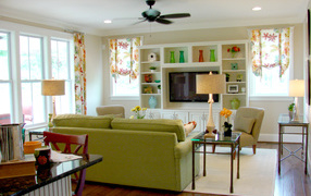 Green sofa in the living room