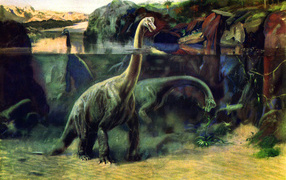 Herbivorous dinosaurs in water