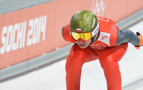 Kamil Stoch of Poland jumping ski jumping at the Olympic Games in Sochi