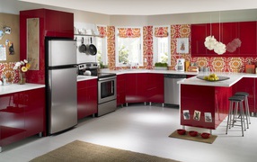Kitchen in red colors