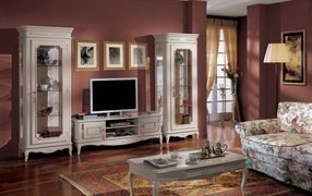 Бордовые стены в гостиной