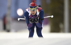 Уле Эйнар Бьорндален на трассе биатлон золотой медалист Олимпиады в Сочи