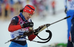 Ольга Вилухина Россия биатлон серебряная медалистка Олимпиады в Слчи