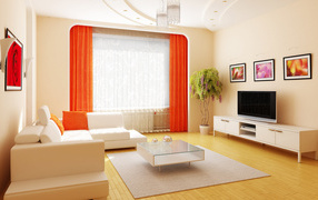 Orange curtains in the living room