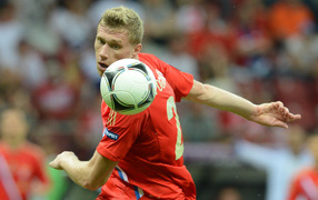 Pavel Pogrebnyak Russian national team player hits the ball