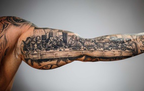 Picture tattoo on his arm