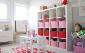 Pink and red toy boxes