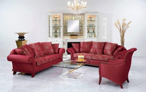 Red furniture in the living room