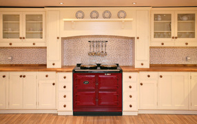 Red oven in the kitchen