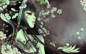 Девушка самурай с татуировкой