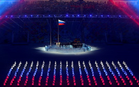 Show the flag at the opening of the Olympic Games in Sochi