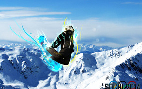 Сноуборд на фоне гор в Сочи 2014