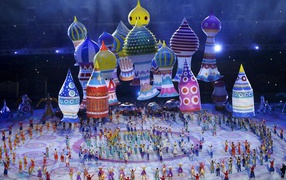 Собор Василия Блаженного как часть шоу на открытии Олимпиады в Сочи