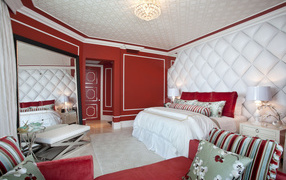 The red color in the bedroom