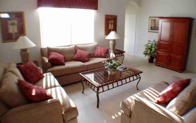 The red color in the design of the living room