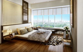 Окно на всю стену в спальне