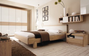 The wooden floor in the bedroom