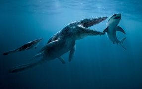 Underwater battle dinosaurs