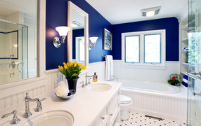 Бело голубой цвет ванной комнаты