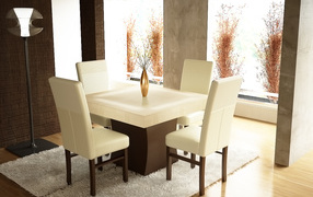 White leather furniture in the dining room