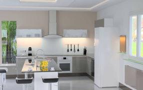 Белый холодильник в кухне