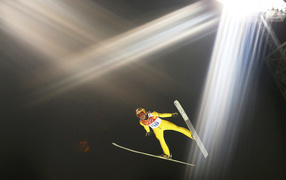 Обладатель серебряной и бронзовой медали японский прыгун с трамплина Нориаки Касаи на олимпиаде в Сочи