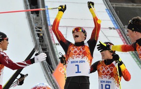 Обладатель серебряной медали в дисциплине лыжное двоеборье Йоханнес Ридзек на олимпиаде в Сочи