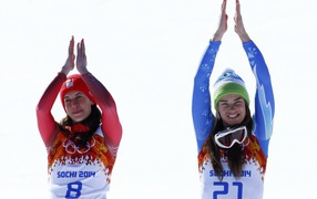 Обладательница золотой медали в дисциплине горные лыжи Доминик Гизин из Швейцарии