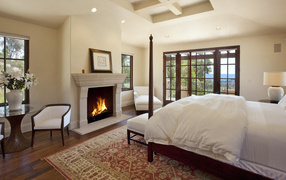 Интерьер Спальня с камином