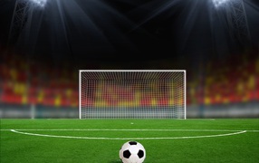 Футбольный мяч перед воротами