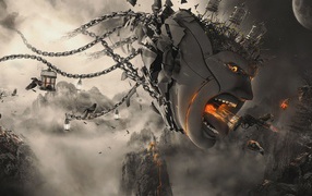 Летающая голова с цепями, 3-Д графика