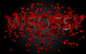 Буквы из красных кубов на черном фоне