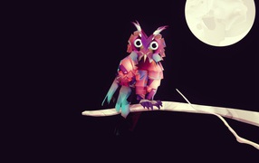 Сова на ветке, 3-Д графика