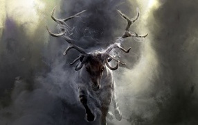 Олень выбегает из дыма