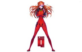 Девушка аниме Аска Лэнгли Сорью в красном