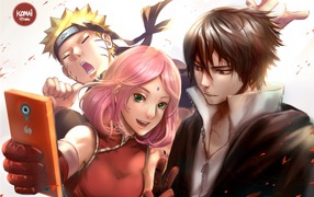 Девушка аниме Сакура Харуно  с персонажами Наруто