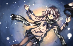 Аниме девушка Тацуя Юкки лежит на снегу