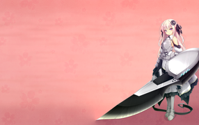 Аниме девушка с оружием, розовый фон