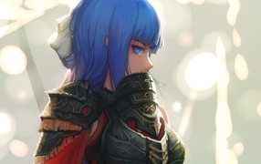 Девушка аниме с голубыми глазами и волосами