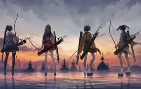 Девушки аниме с луками против вражеского флота