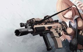 Автоматическая винтовка в руках девушки аниме