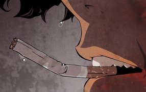 Сломанная сигарета в зубах персонажа аниме Ковбой Бибоп