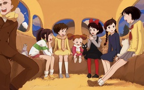 Дети в автобусе в аниме Ведьмина служба доставки