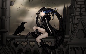 Девушка и ворон в аниме Insane Black Rock Shooter