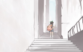Девушка идет по лестнице аниме