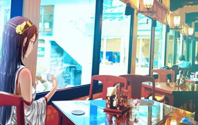 Девушка в кафе в аниме Kantai Collection