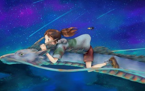 Девочка верхом на драконе в аниме Унесённые призраками