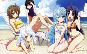 Девушки на пляже в аниме Моя кузина - инопланетянка