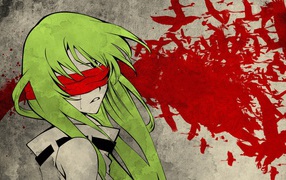 Зеленоволосая девушка с красной повязкой на глазах, аниме Code Geass